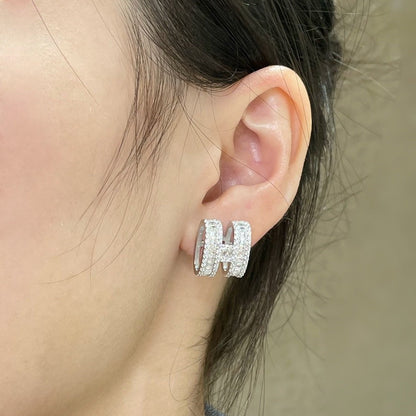 [OAKJURI Jewelry]H STUD EARRINGS WITH SILVER DIAMONDS