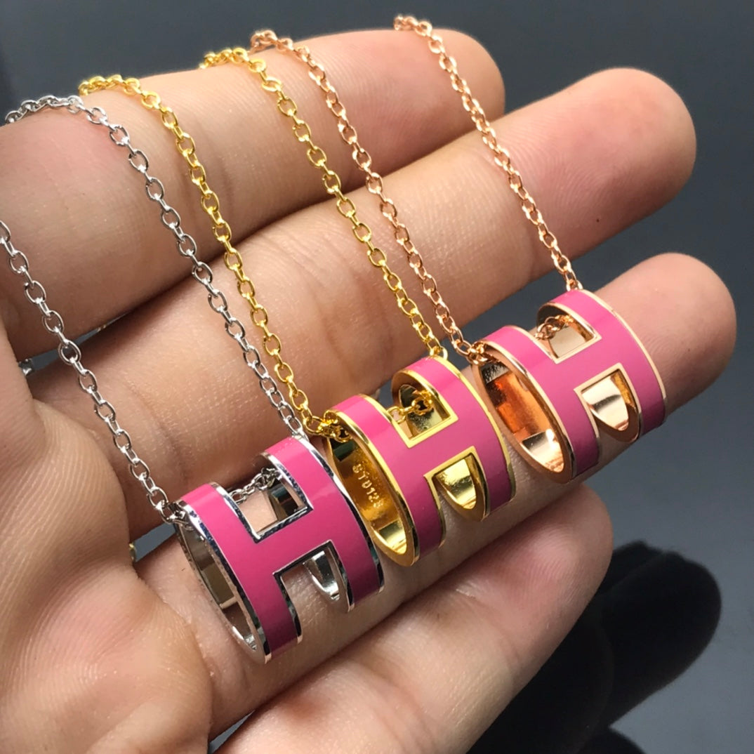 [OAKJURI Jewelry]H NECKLACE PINK