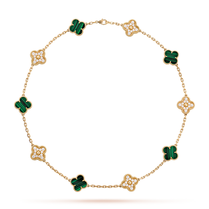 [OAKJURI Jewelry]CLOVER 10 MOTIFS MALACHITE DIAMOND NECKLACE