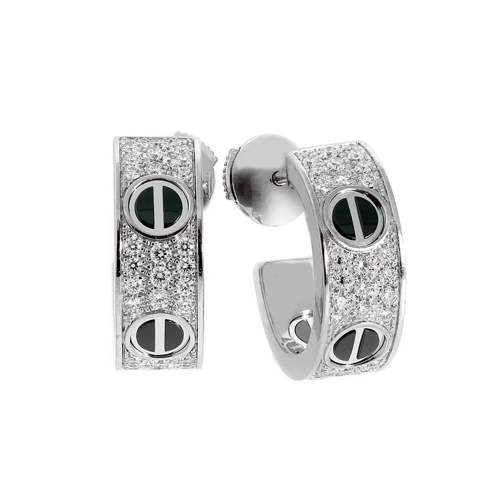 [OAKJURI Jewelry] LOVE CERAMIC DIAMOND PAVED SILVER EARRINGS