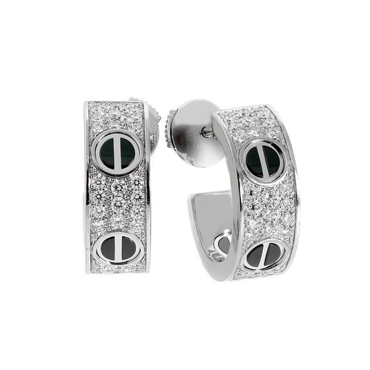 [OAKJURI Jewelry] LOVE CERAMIC DIAMOND PAVED SILVER EARRINGS