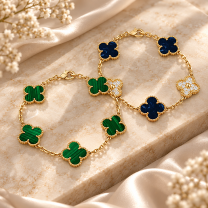 [OAKJURI Jewelry]Clover 5-Motif Malachite & Pietersite Bracelet Stack Set