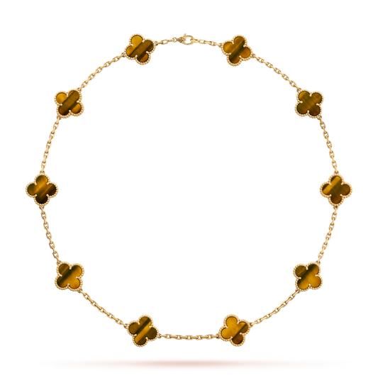 [OAKJURI Jewelry]CLOVER 10 MOTIFS TIGER EYE NECKLACE
