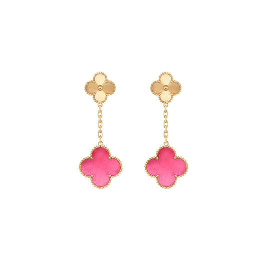 [OAKJURI Jewelry]NEW CLOVER 2 MOTIF PINK ENAMEL EARRINGS