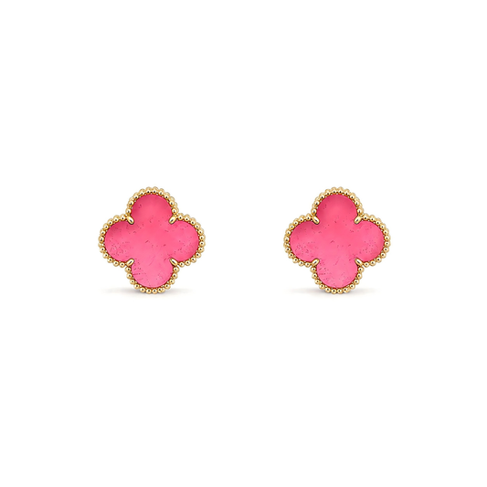 [OAKJURI Jewelry]NEW CLOVER 15MM PINK ENAMEL STUD EARRINGS