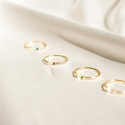 Modern Initial Birthstone Ring