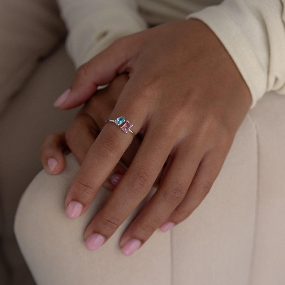 Open Toi et Moi Birthstone Ring