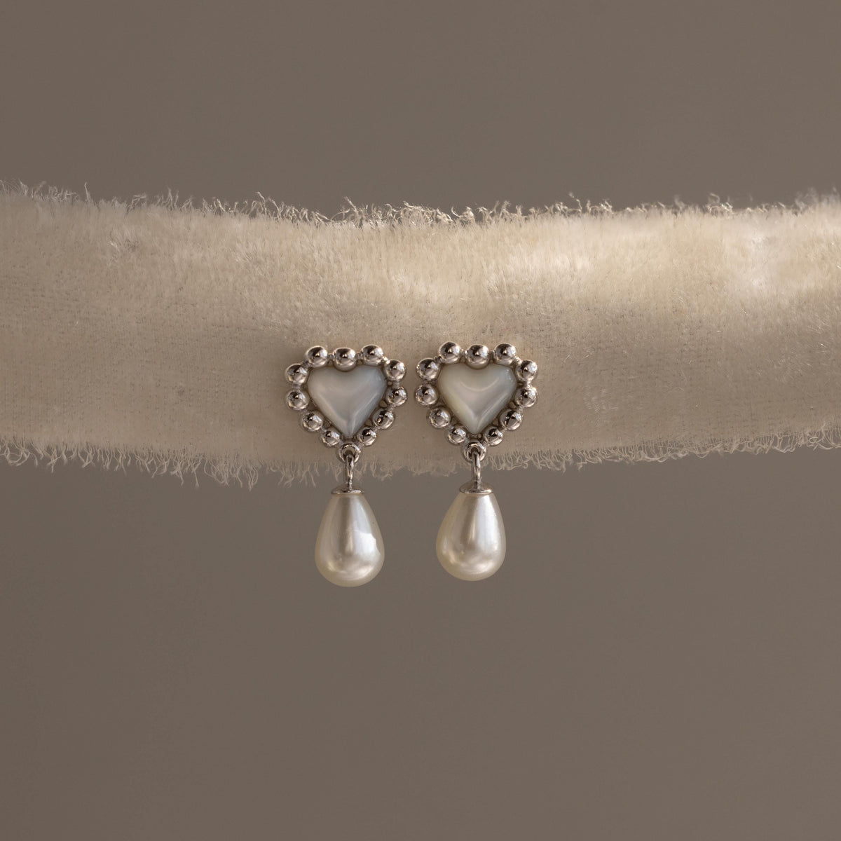 Pearl Heart Beaded Drop Studs
