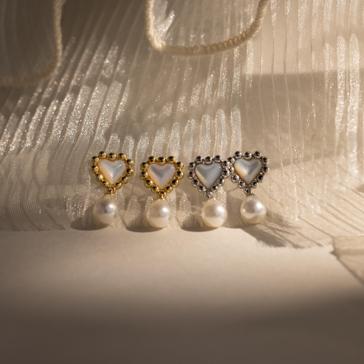 Pearl Heart Beaded Drop Studs
