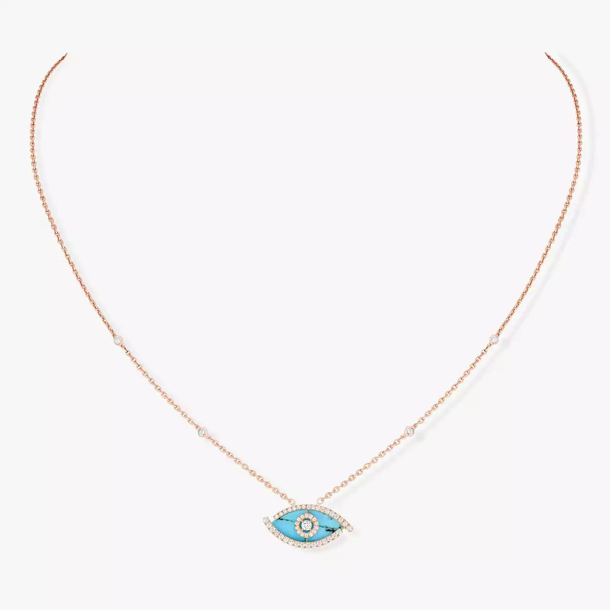 [OAKJURI Jewelry]Lucky Eye Diamond Necklace in Rose Gold and Turquoise
