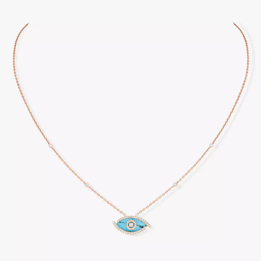 [OAKJURI Jewelry]Lucky Eye Diamond Necklace in Rose Gold and Turquoise