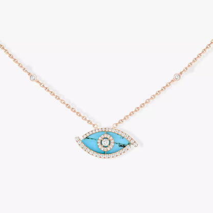 [OAKJURI Jewelry]Lucky Eye Diamond Necklace in Rose Gold and Turquoise