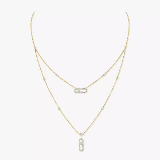 [OAKJURI Jewelry]2 Rows Rose Gold Diamond Pave_ Necklace Move Uno