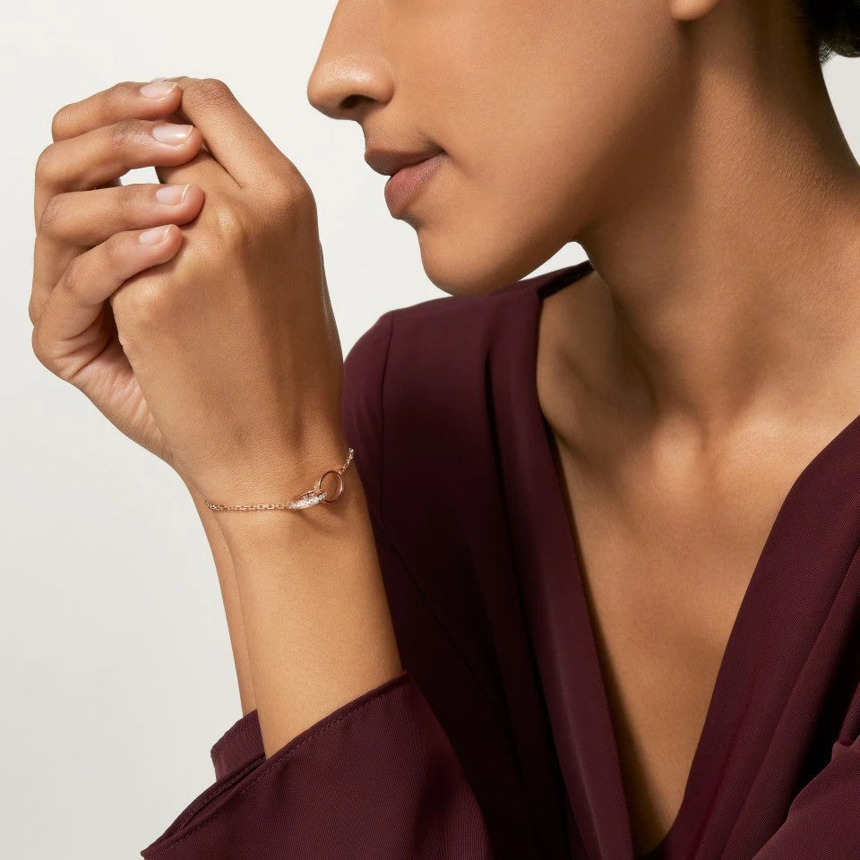 [OAKJURI Jewelry] LOVE DOUBLE RING HALF DIAMOND BRACELET