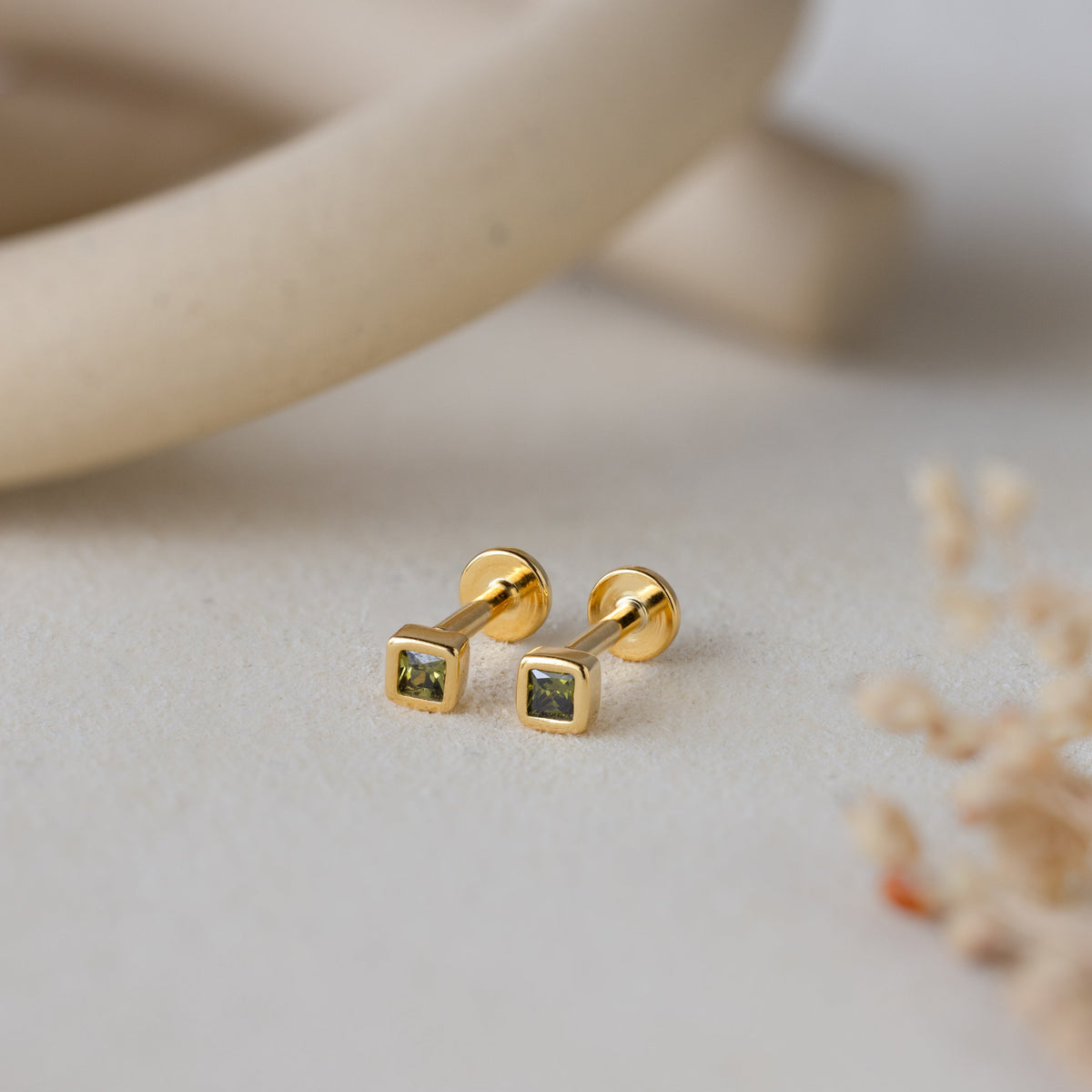 Square Bezel Birthstone Flatback Studs