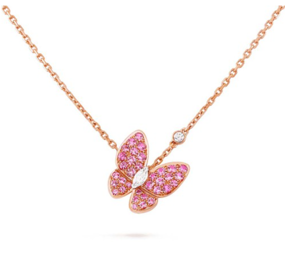 [OAKJURI Jewelry]BUTTERFLY RED DIAMOND ROSE GOLD NECKLACE