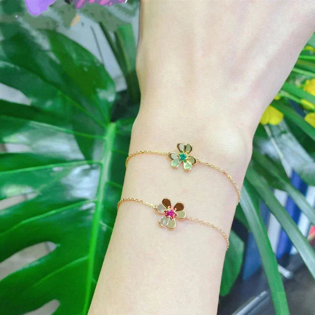 [OAKJURI Jewelry]FRIVOLE GOLD FLOWER PINK MALACHITE BRACELET