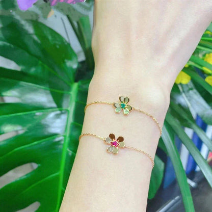 [OAKJURI Jewelry]FRIVOLE GOLD FLOWER PINK MALACHITE BRACELET