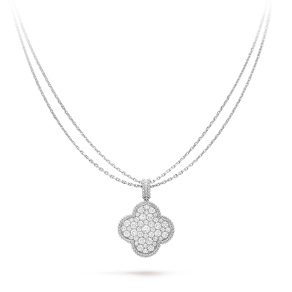 [OAKJURI Jewelry]CLOVER 25MM SILVER FULL DIAMOND BIG CLOVER NECKLACE