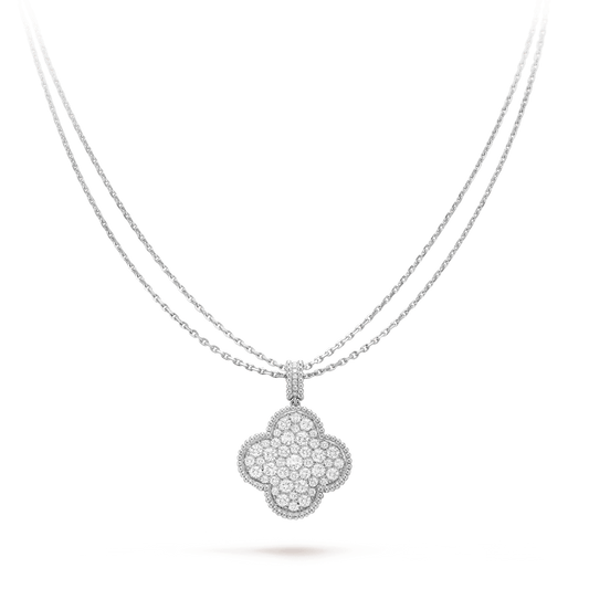 [OAKJURI Jewelry]CLOVER 25MM SILVER FULL DIAMOND BIG CLOVER NECKLACE