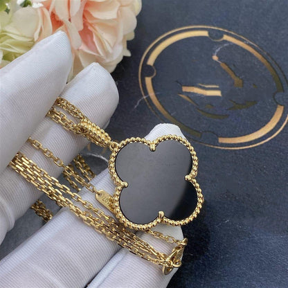 [OAKJURI Jewelry]CLOVER 25MM GOLD ONYX BIG CLOVER NECKLACE