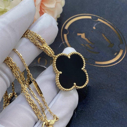 [OAKJURI Jewelry]CLOVER 25MM GOLD ONYX BIG CLOVER NECKLACE