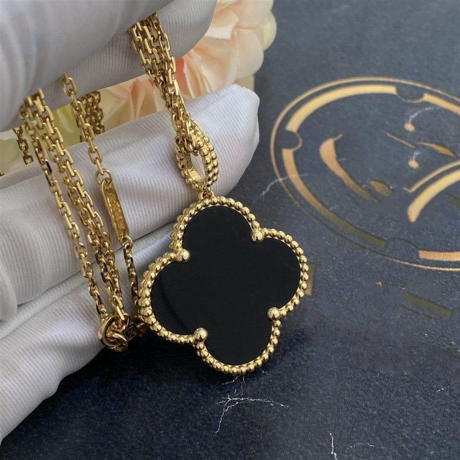 [OAKJURI Jewelry]CLOVER 25MM GOLD ONYX BIG CLOVER NECKLACE