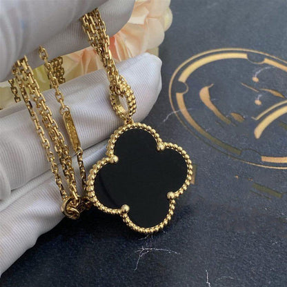 [OAKJURI Jewelry]CLOVER 25MM GOLD ONYX BIG CLOVER NECKLACE