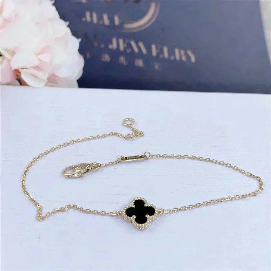 [OAKJURI Jewelry]CLOVER ONYX SINGLE FLOWER BRACELET