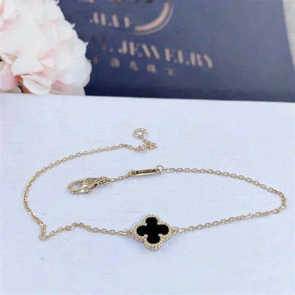 [OAKJURI Jewelry]CLOVER ONYX SINGLE FLOWER BRACELET