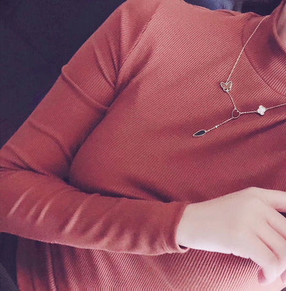 [OAKJURI Jewelry]LUCKY SPRING 4 MOTIFS ROSE GOLD NECKLACE
