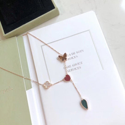 [OAKJURI Jewelry]LUCKY SPRING 4 MOTIFS ROSE GOLD NECKLACE